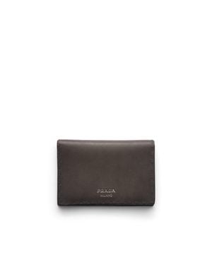 Prada Antiqued Leather Card Holder - Gray