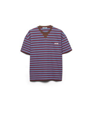 Prada Oversized Striped Cotton-Jersey T-Shirt - Purple