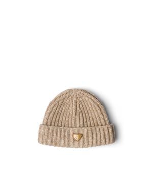 Prada Mouliné Cashmere And Wool Beanie - Natural