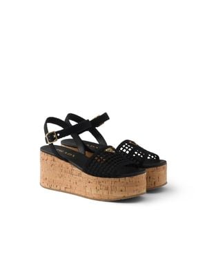 Prada Crochet Wedge Platform Sandals, Size 36 - Black
