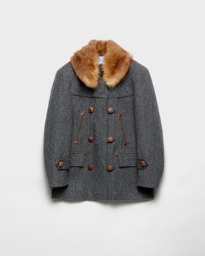 Prada Double-Breasted Chevron Peacoat - Grey