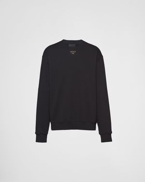 Prada Oversized Cotton Sweatshirt With Triangle Logo - Black