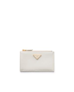 Prada Saffiano Leather Card Holder, Chalk - White