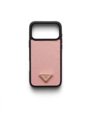 Prada Coque Pour Iphone 17 Pro En Cuir Saffiano, Femme - Orange