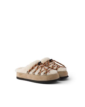Prada Suede And Shearling Mules - Brown