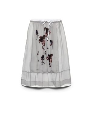 Prada Embroidered Chiffon Midi-Skirt - Grey