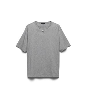 Prada Cotton Logo-Plaque T-Shirt - Grey
