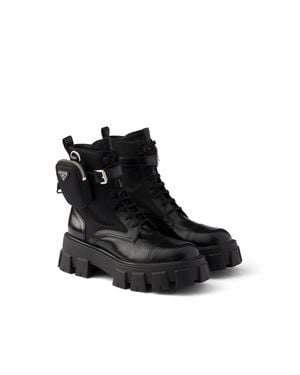 Prada Monolith Stiefeletten Aus Leder Und Re-Nylon Mit Pouch, Damen, Größe - Schwarz