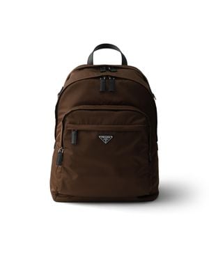 Prada Re-Nylon And Saffiano Leather Backpack - Brown