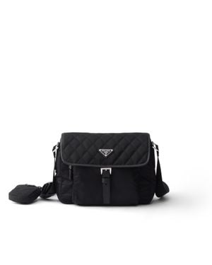 Prada Medium Quilted Re-Nylon Shoulder Bag With Saffiano Leather Trim - Black
