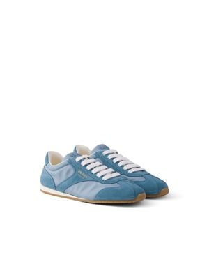 Prada Baskets À Lacets En Re-Nylon Et En Daim, Femme, Taille - Bleu