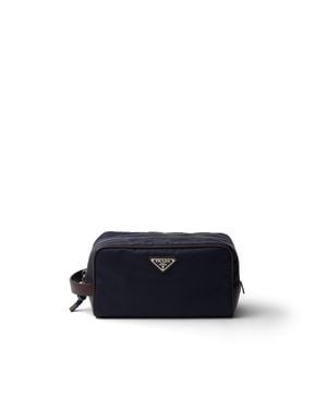 Prada Speedrock Re-Nylon And Leather Pouch - Blue