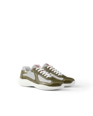Prada Patent Leather And Technical Fabric America's Cup Sneakers, Loden - Metallic