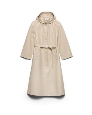 Prada Hooded Nappa Leather And Fabric Coat, Ivory - Natural