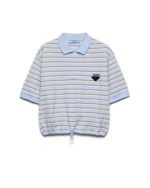 Prada Stripe Cropped Polo Shirt - Blue