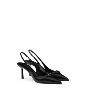 Prada Brand-plaque Slingback Heeled Brushed-leather Court Shoes - Black