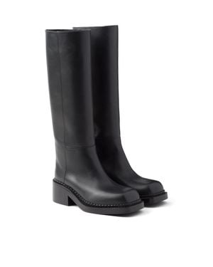 Prada High Calfskin Leather Boot With Block Heel - Black