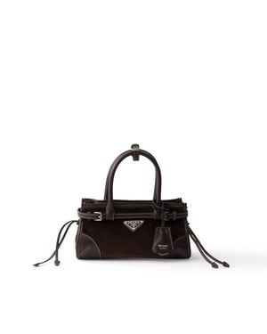 Prada Bonnie Small Corduroy And Leather Handbag, Ebony - Black