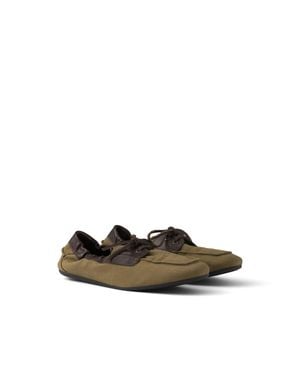 Prada Shuffle Aged Canvas And Leather Boat Shoes, Size 6 - White