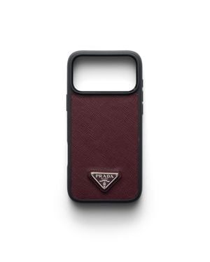 Prada Coque Pour Iphone 17 Pro Max En Cuir Saffiano, Homme - Rouge
