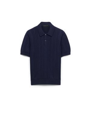 Prada Kurzärmliges Poloshirt Aus Baumwolle Mit Durchbruchmuster, Herren, Größe - Blau