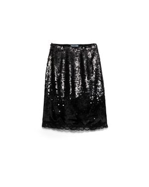 Prada Embroidered Velvet Midi-Skirt - Black
