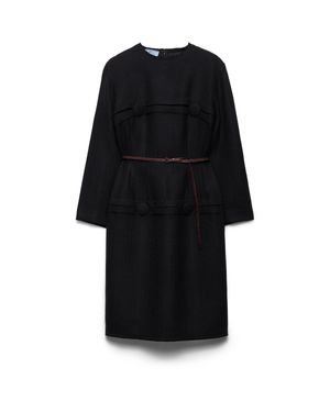 Prada Chevron Wool Dress With Belt - Black