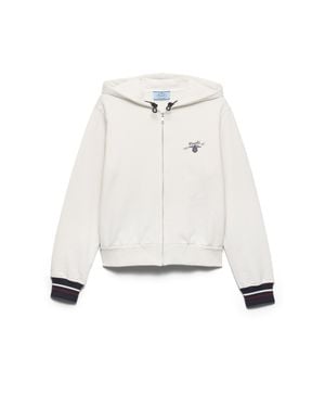 Prada Kapuzenjacke Aus Baumwollfleece Mit Reißverschluss, Damen, Größe - Weiß