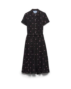 Prada Floral Print Washed Silk Dress - Black