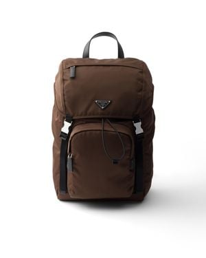 Prada Re-Nylon And Saffiano Leather Backpack - Brown