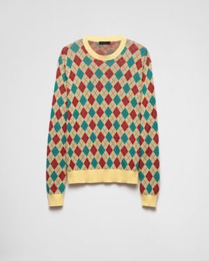 Prada Cotton Crew-Neck Jumper With Diamond Motif - Multicolour
