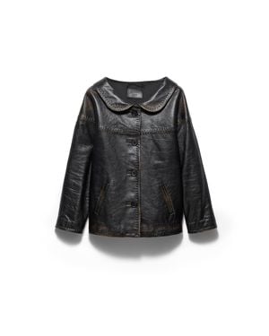 Prada Antiqued Nappa Leather Jacket - Black