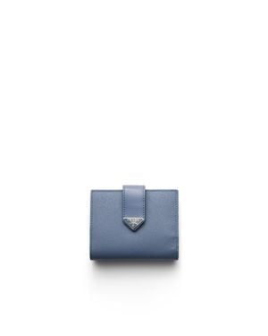 Prada Small Saffiano And Smooth Leather Wallet - Blue