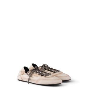 Prada Baskets Collapse En Cuir Nappa Vieilli Avec Crochets, Homme, Taille - Blanc