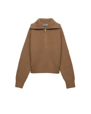 Prada Ribbed Knit Cashmere Jumper - Natural