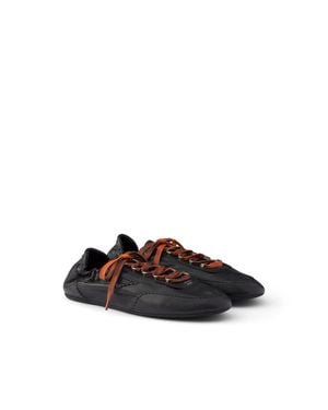 Prada Collapse Antiqued Nappa Leather Trainers With Hooks, Size 5,5 - Brown
