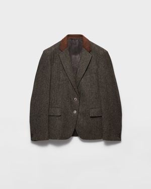 Prada Single-Breasted Shetland Wool Chevron Jacket - Brown