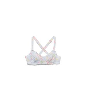 Prada Floral Print Old Linen Bra - White