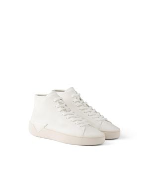 Prada High-Top Leather Trainers, Size 5 - White
