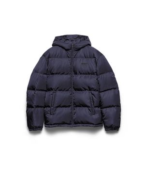 Prada Mittelschwere Daunenjacke Mit Kapuze Aus Re-Nylon, Herren, Größe - Blau