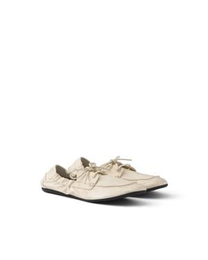 Prada Shuffle Antiqued Leather Boat Shoes - White