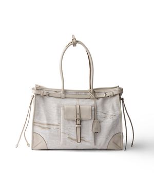 Prada Bonnie Extra-Large Printed Linen And Leather Tote Bag - Grey