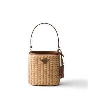 Prada Wicker And Leather Bucket Bag - White