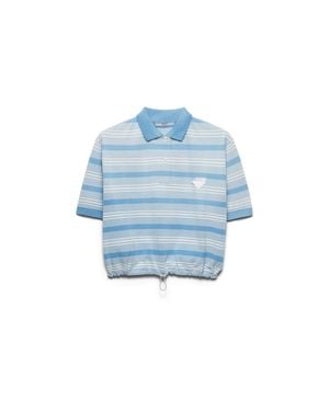 Prada Polo Shirt With Elasticized Drawstring Hem - Blue