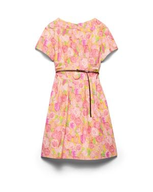 Prada Floral Print Cloquet Dress - Pink