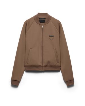 Prada Brand-Patch Stretch-Woven Bomber Jacket Xxl - Brown