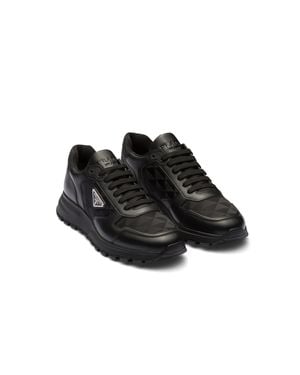 Prada Re-Nylon Brand-Plaque Leather And Nylon High-Top Sneakers - Black