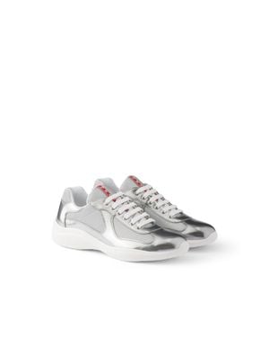 Prada America's Cup Sneaker Aus Metallic-Leder Und Bike-Gewebe, Herren, Größe 10,5 - Weiß