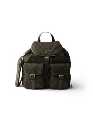 Prada Medium Quilted Re-Nylon Backpack With Saffiano Leather Trim - Black