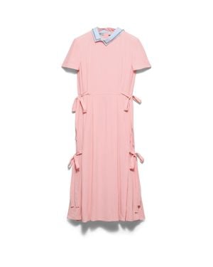 Prada Embroidered Marocain Crepe Dress - Pink